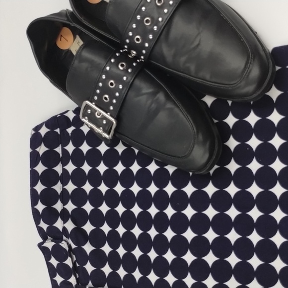 Larry Levine Sport Stretch Dark Navy Dot Mini Skirt Size 12 - Picture 7 of 9